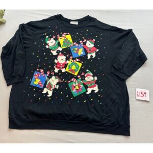 Vintage JE Sportswear Christmas Polar Bears Sweatshirt Black Crewneck USA Made